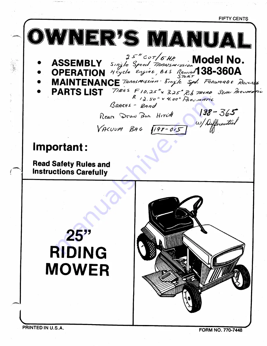 MTD 138-360A Owner'S Manual Download Page 1