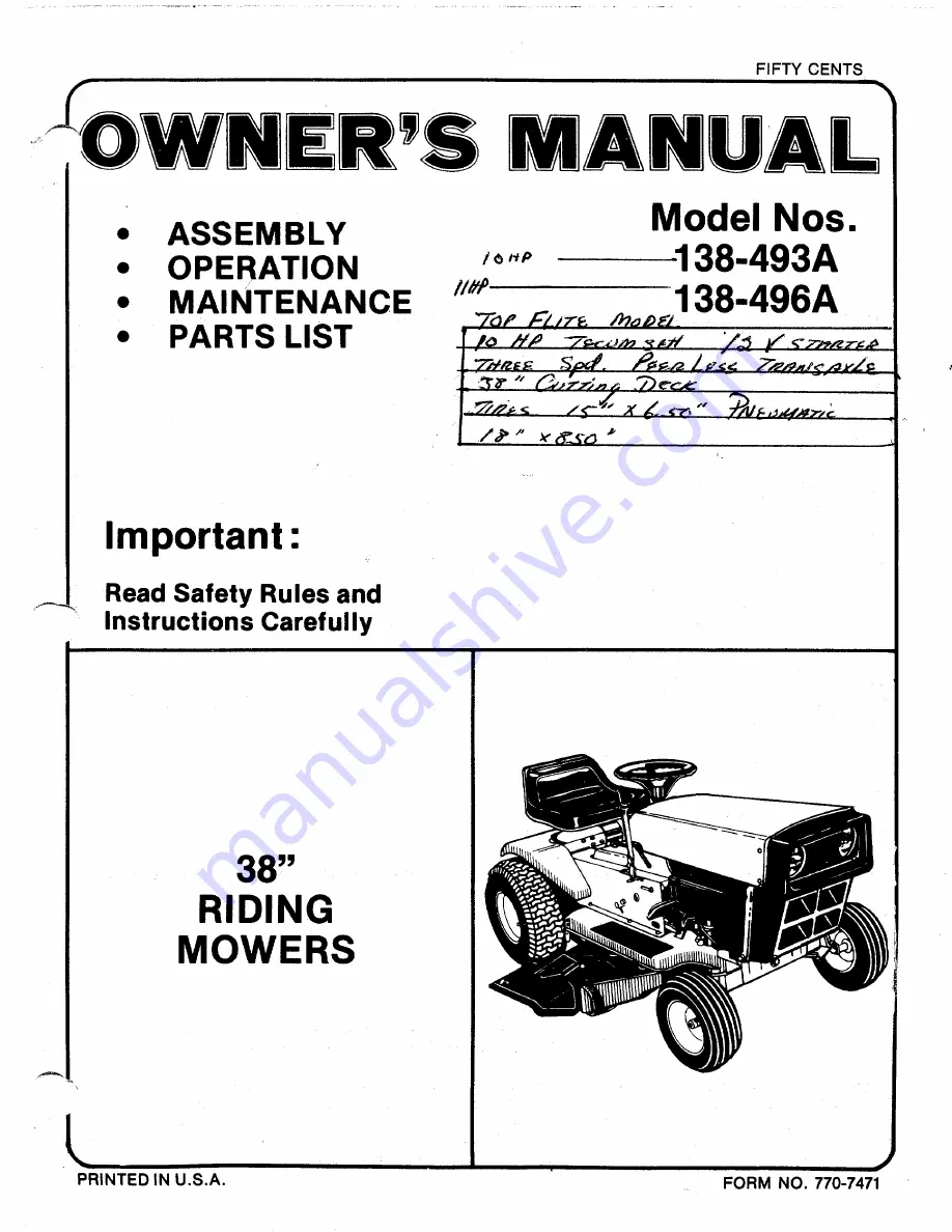 MTD 138-493A Owner'S Manual Download Page 1