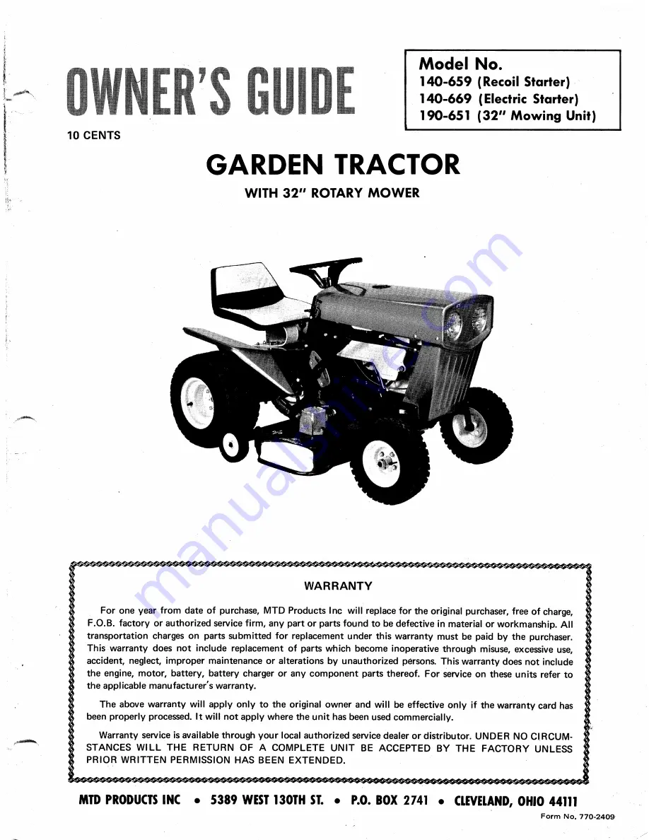 MTD 140-659 Owner'S Manual Download Page 1