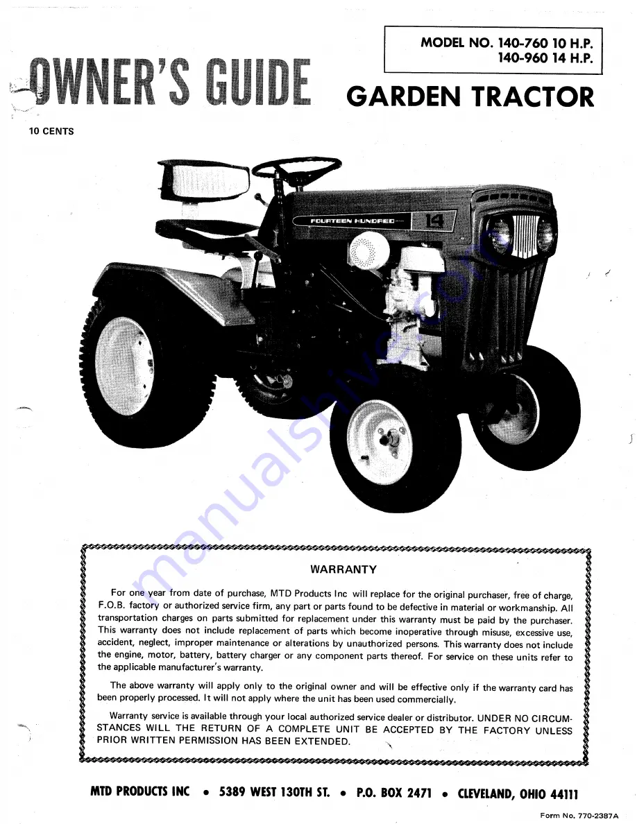 MTD 140-760 Owner'S Manual Download Page 1