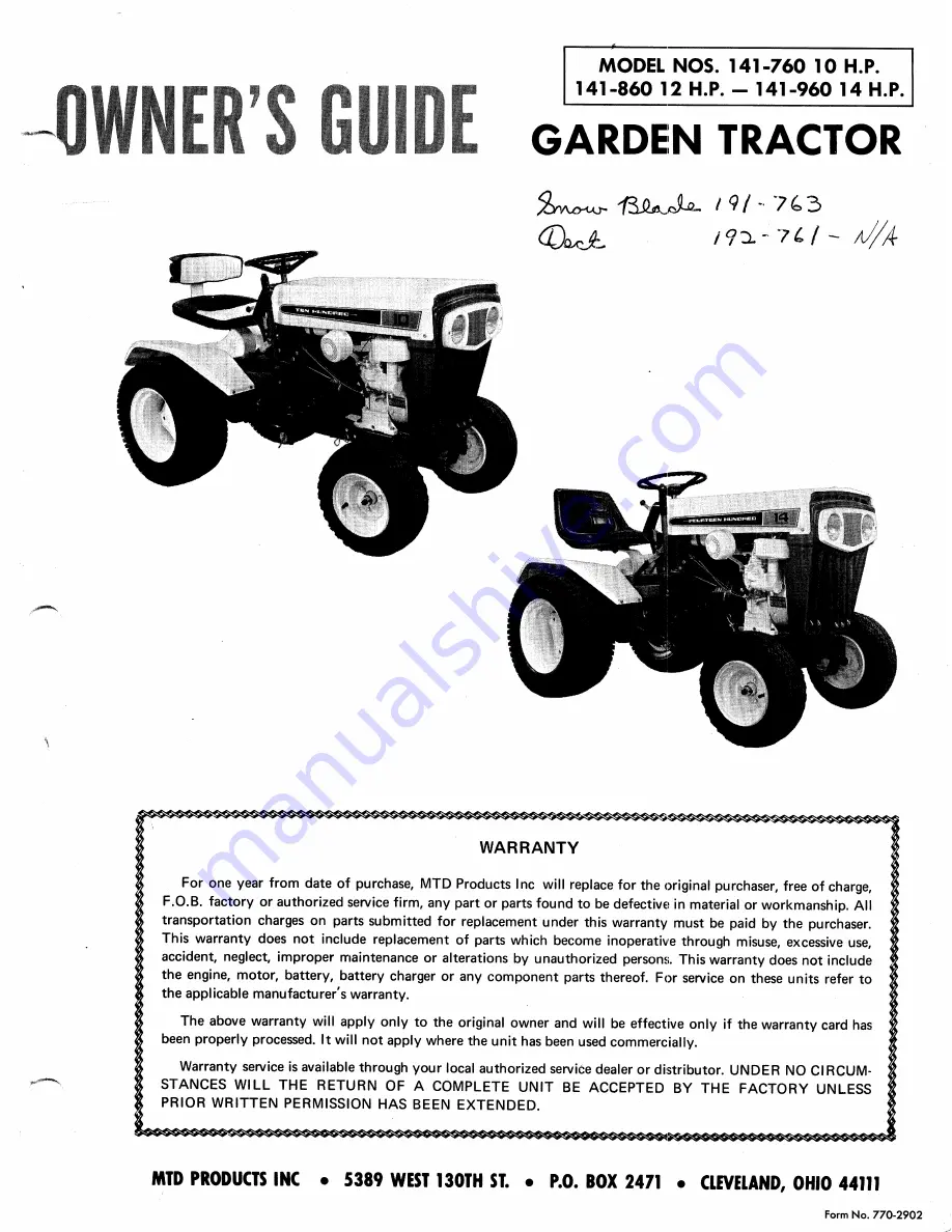 MTD 141-760 10 H.P. Owner'S Manual Download Page 1