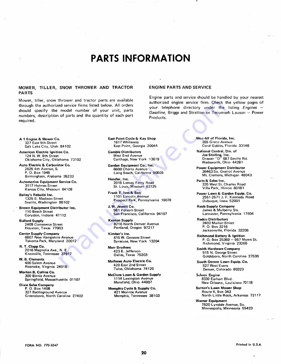 MTD 142-669 Operating/Service Instructions Manual Download Page 20