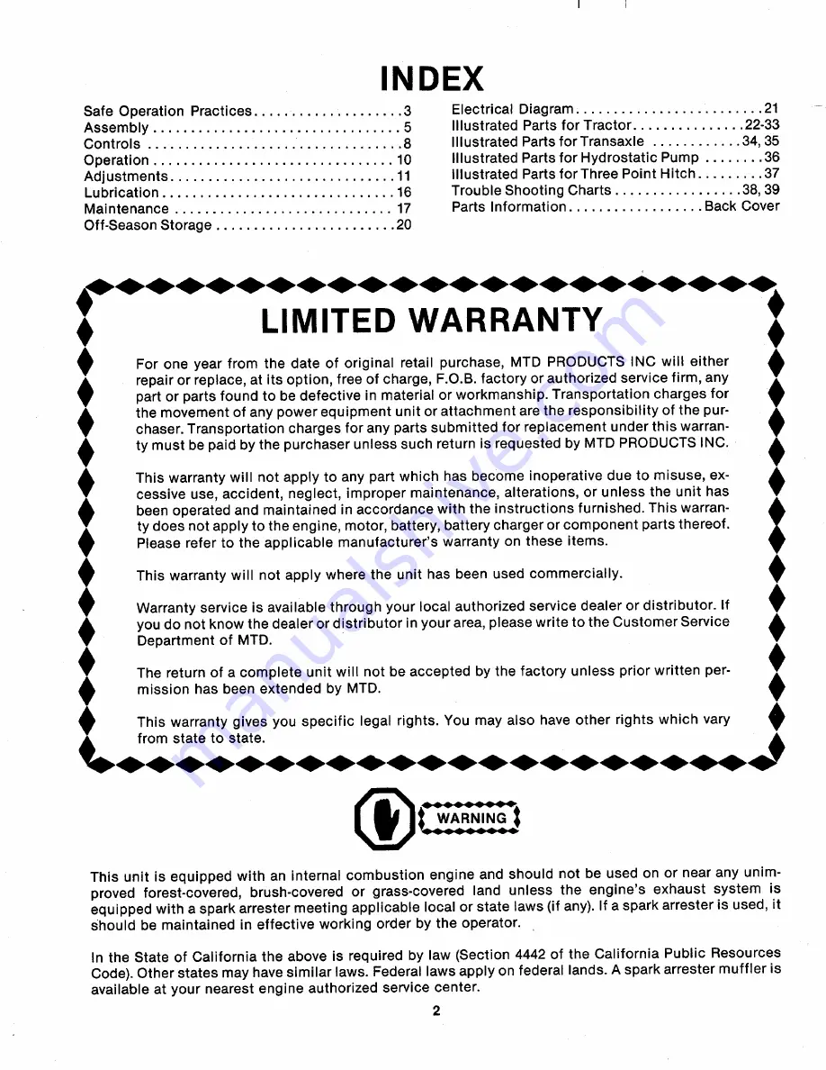 MTD 143-995A Owner'S Manual Download Page 2