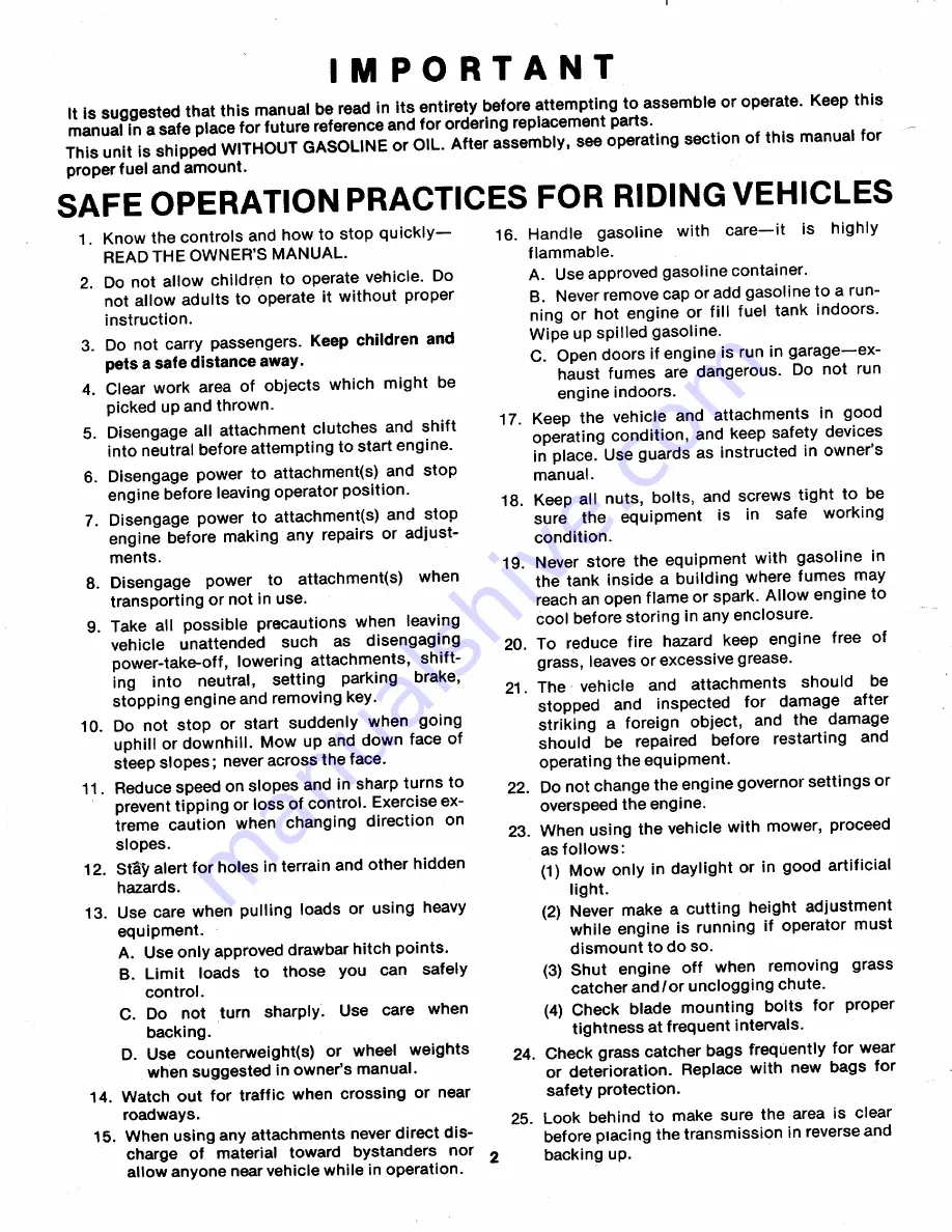 MTD 146-960A Owner'S Operating Service Instruction Manual Download Page 2