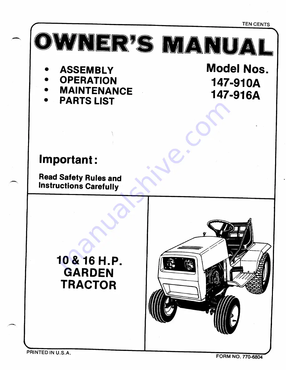 MTD 147-910A Owner'S Manual Download Page 1