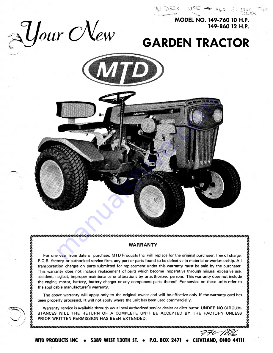 MTD 149-760 Owner'S Manual Download Page 1