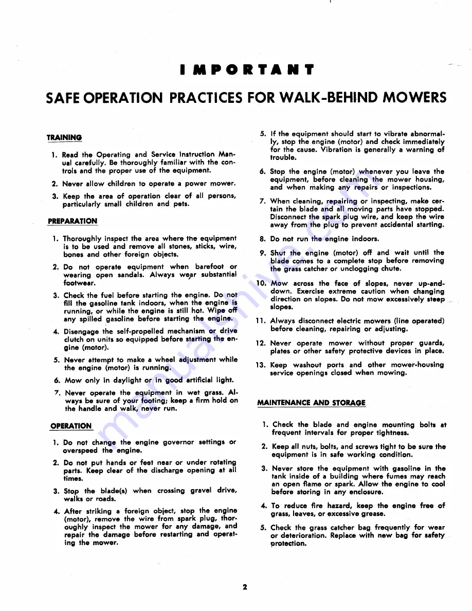 MTD 154-518A Owner'S Operating Service Instruction Manual Download Page 2