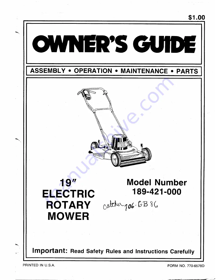 MTD 189-421-000 Owner'S Manual Download Page 1