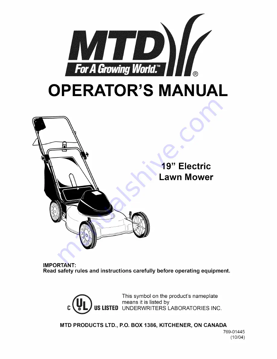 MTD 18A-V17-800 Operator'S Manual Download Page 1