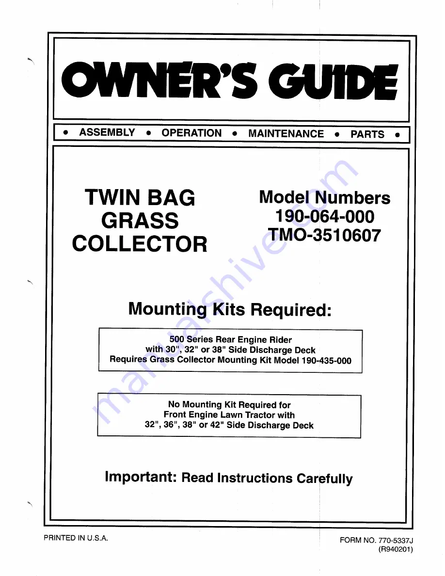 MTD 190-064-000 Owner'S Manual Download Page 1