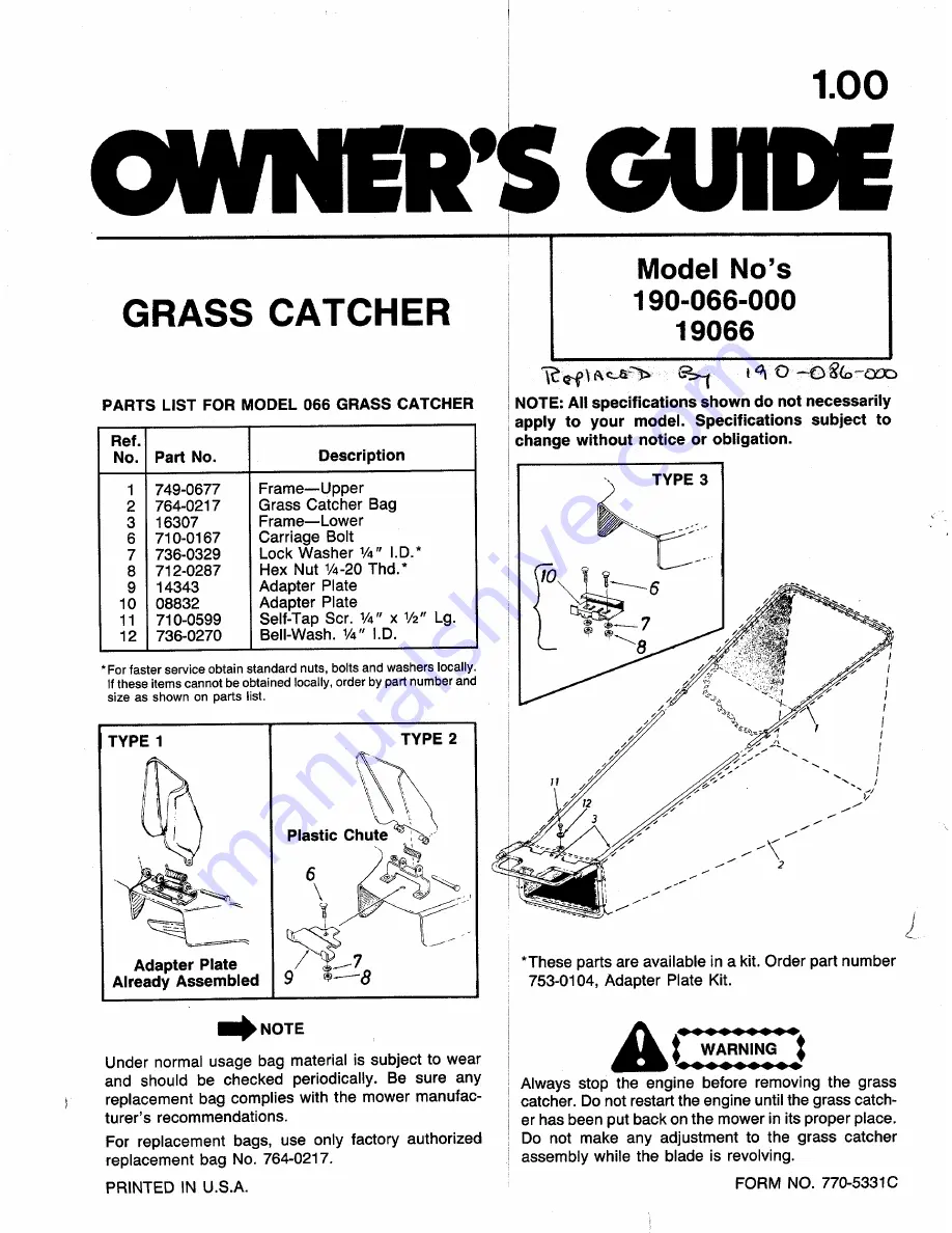 MTD 190-066-000 Owner'S Manual Download Page 1