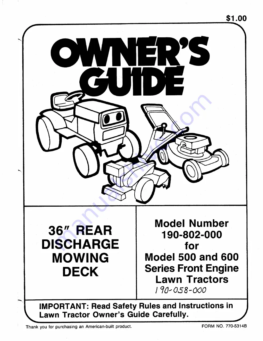 MTD 190-802-000 Owner'S Manual Download Page 1