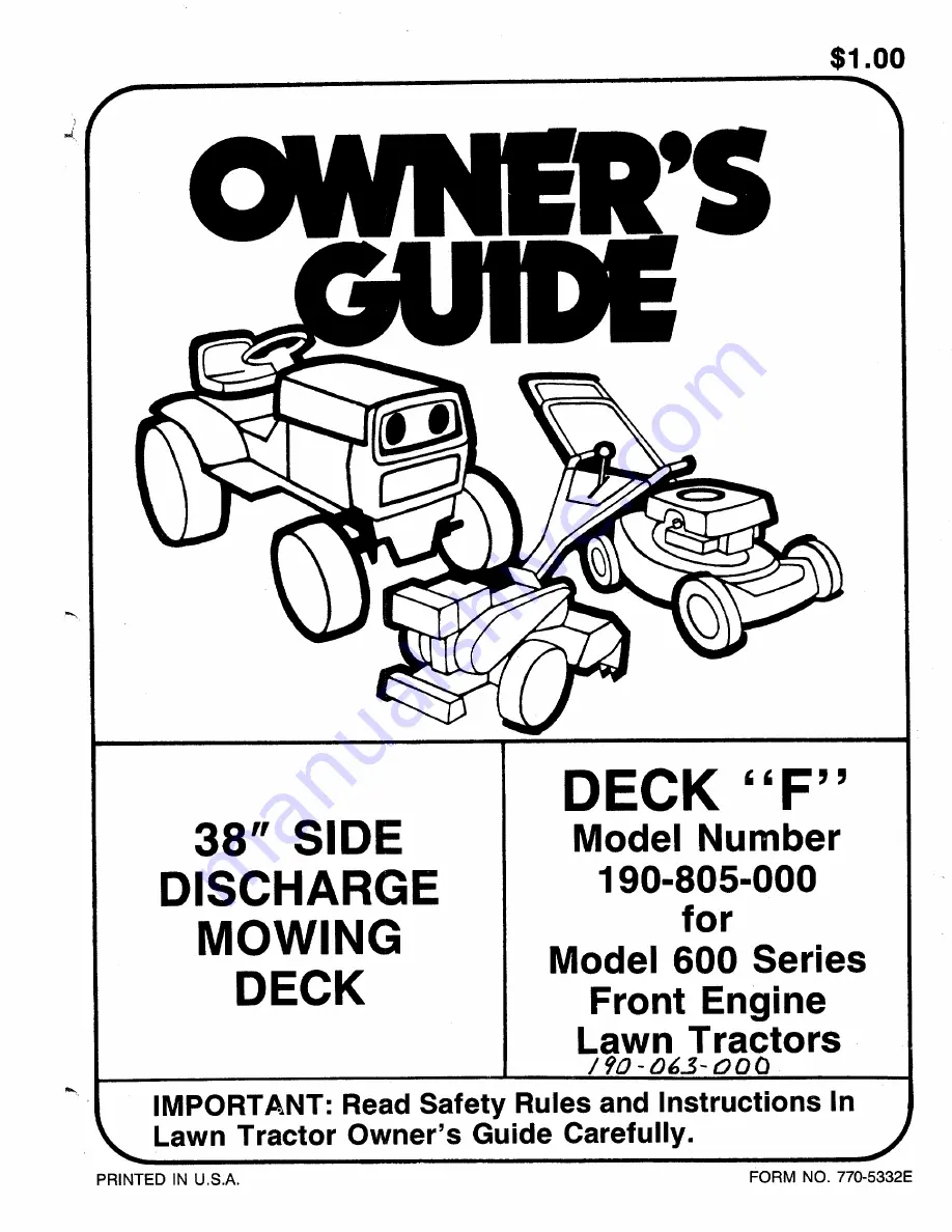 MTD 190-805-000 Owner'S Manual Download Page 1