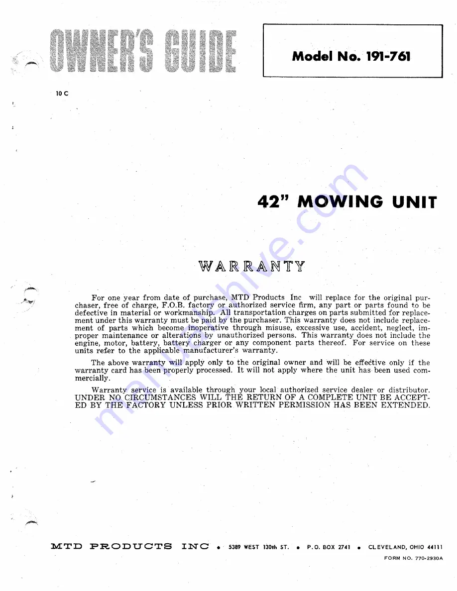 MTD 191-761 Owner'S Manual Download Page 1