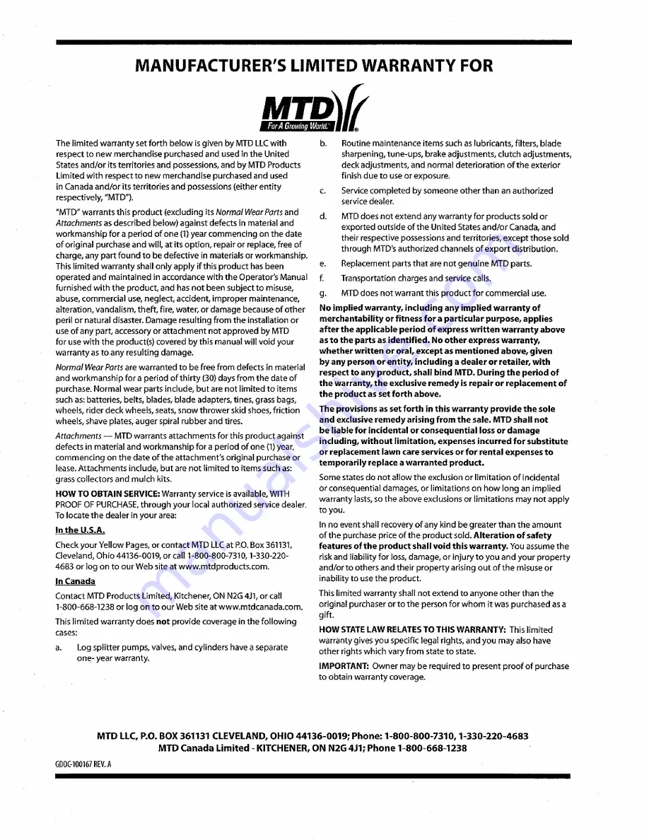 MTD 19B700040EM Operator'S Manual Download Page 20