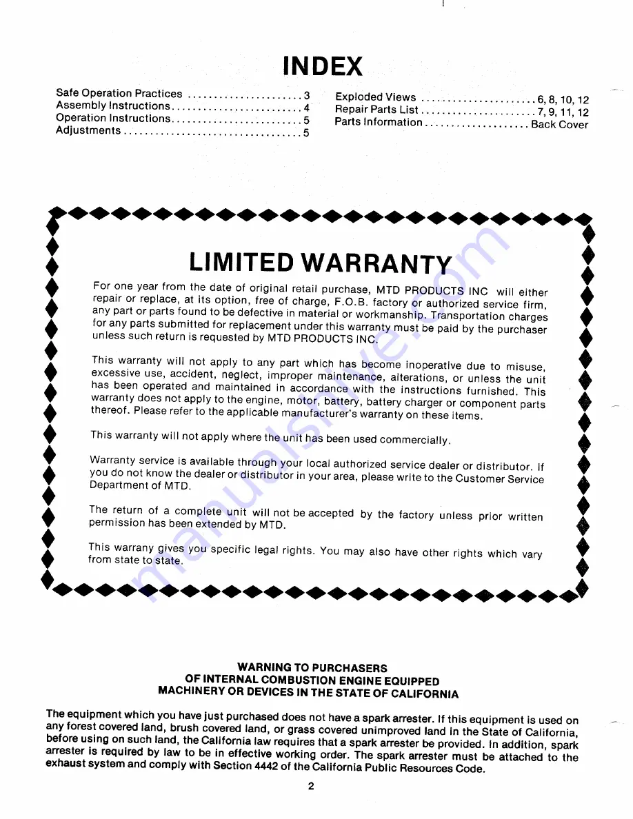 MTD 240-670A Owner'S Manual Download Page 2