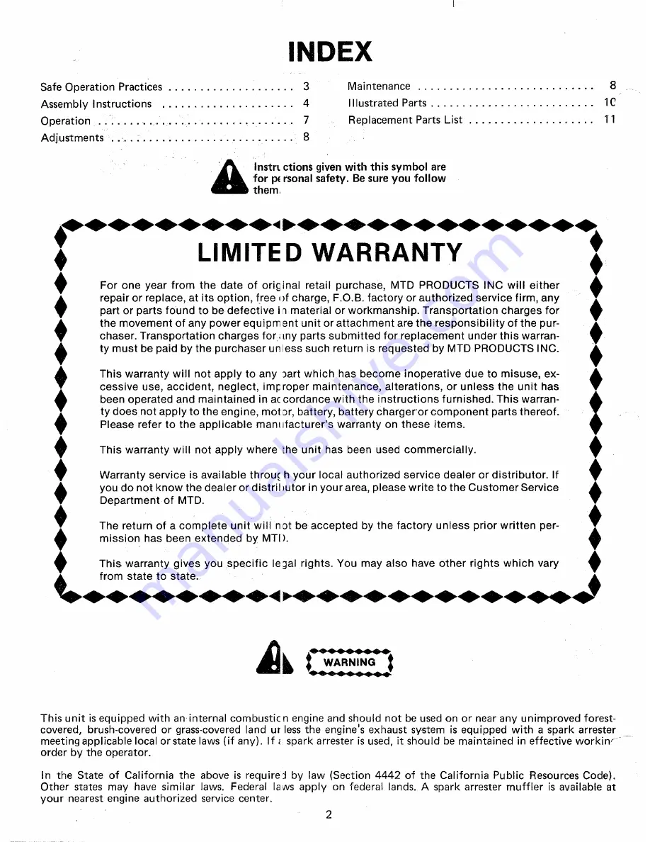 MTD 245-660-000 Owner'S Manual Download Page 2