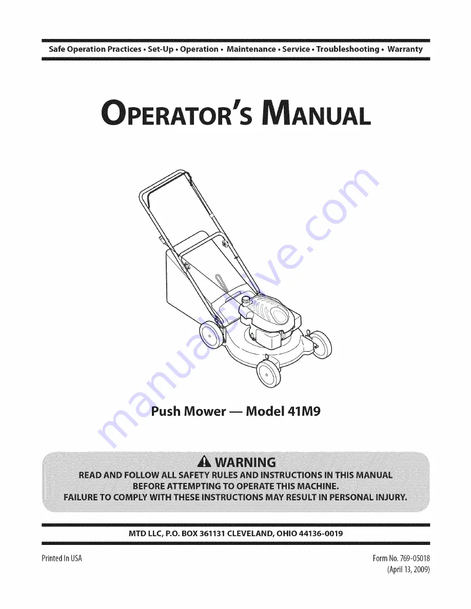 MTD 41M9 Operator'S Manual Download Page 1