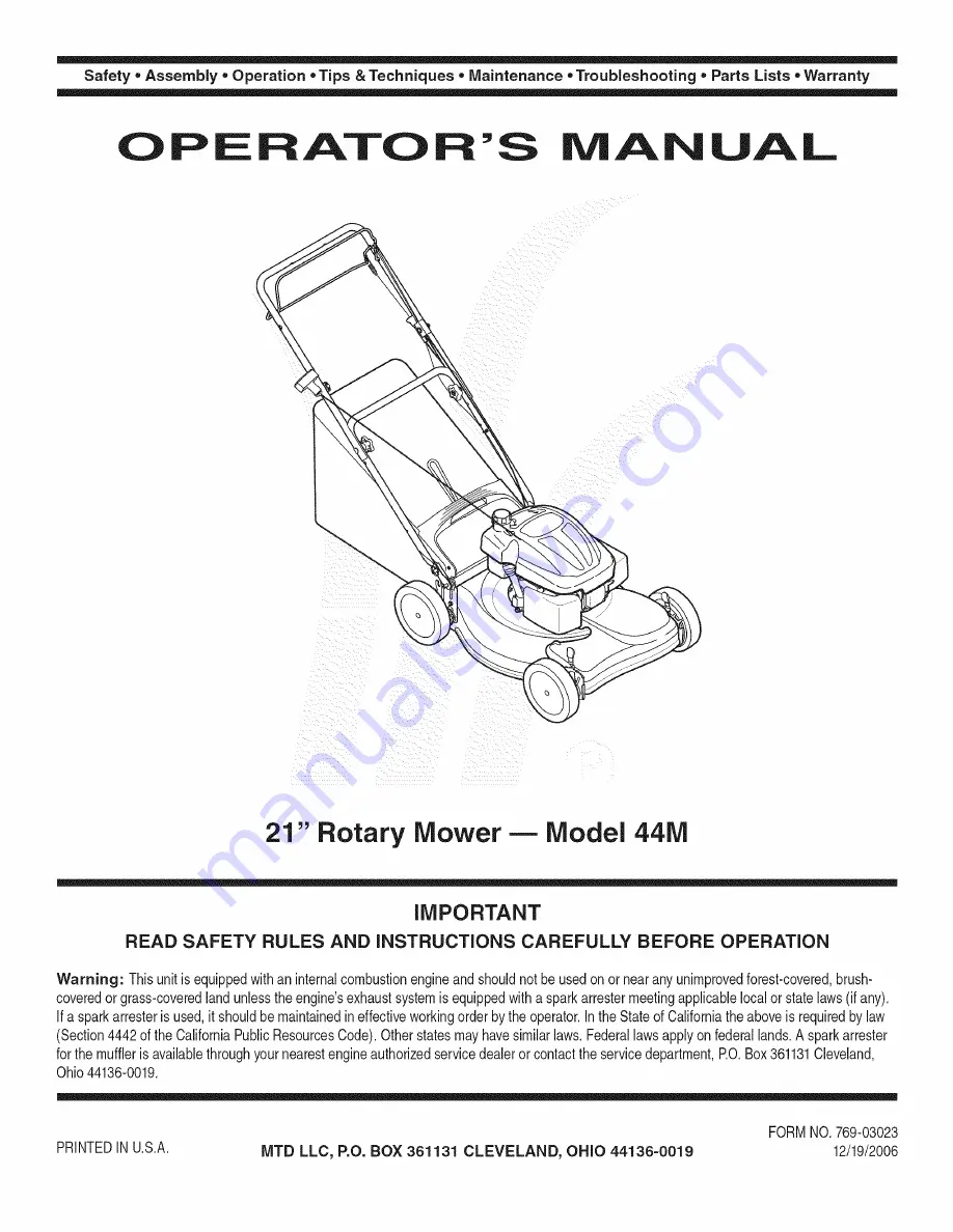 MTD 44M Operator'S Manual Download Page 1