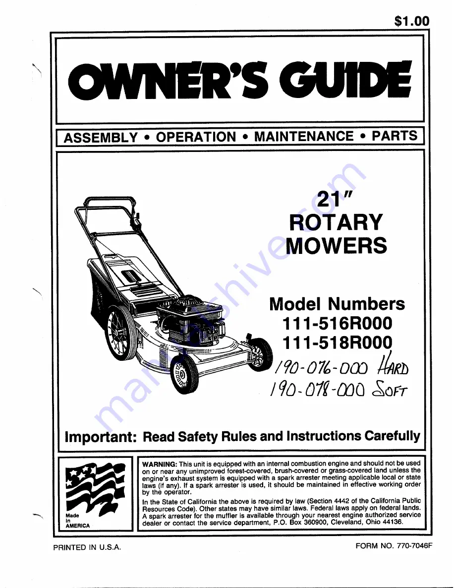 MTD 516R Owner'S Manual Download Page 1