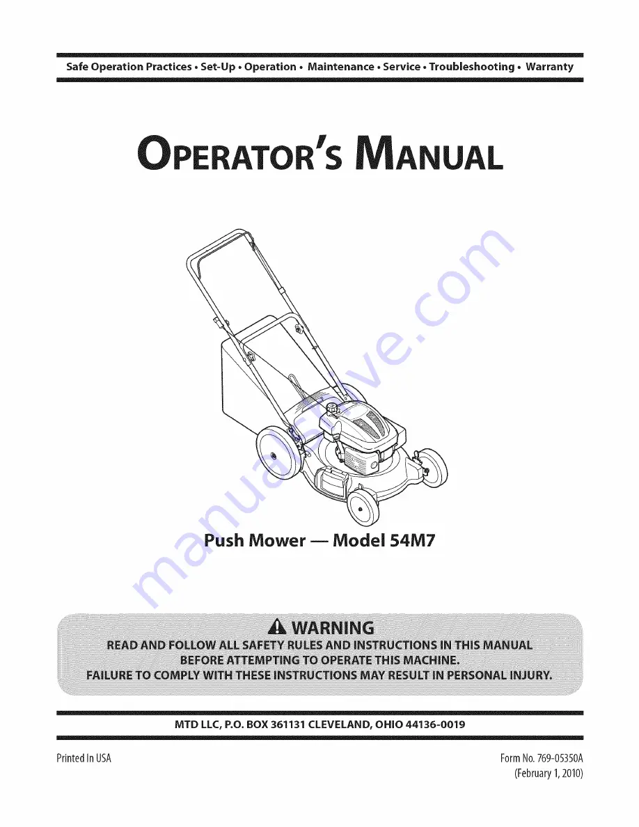 MTD 54M7 Operator'S Manual Download Page 1