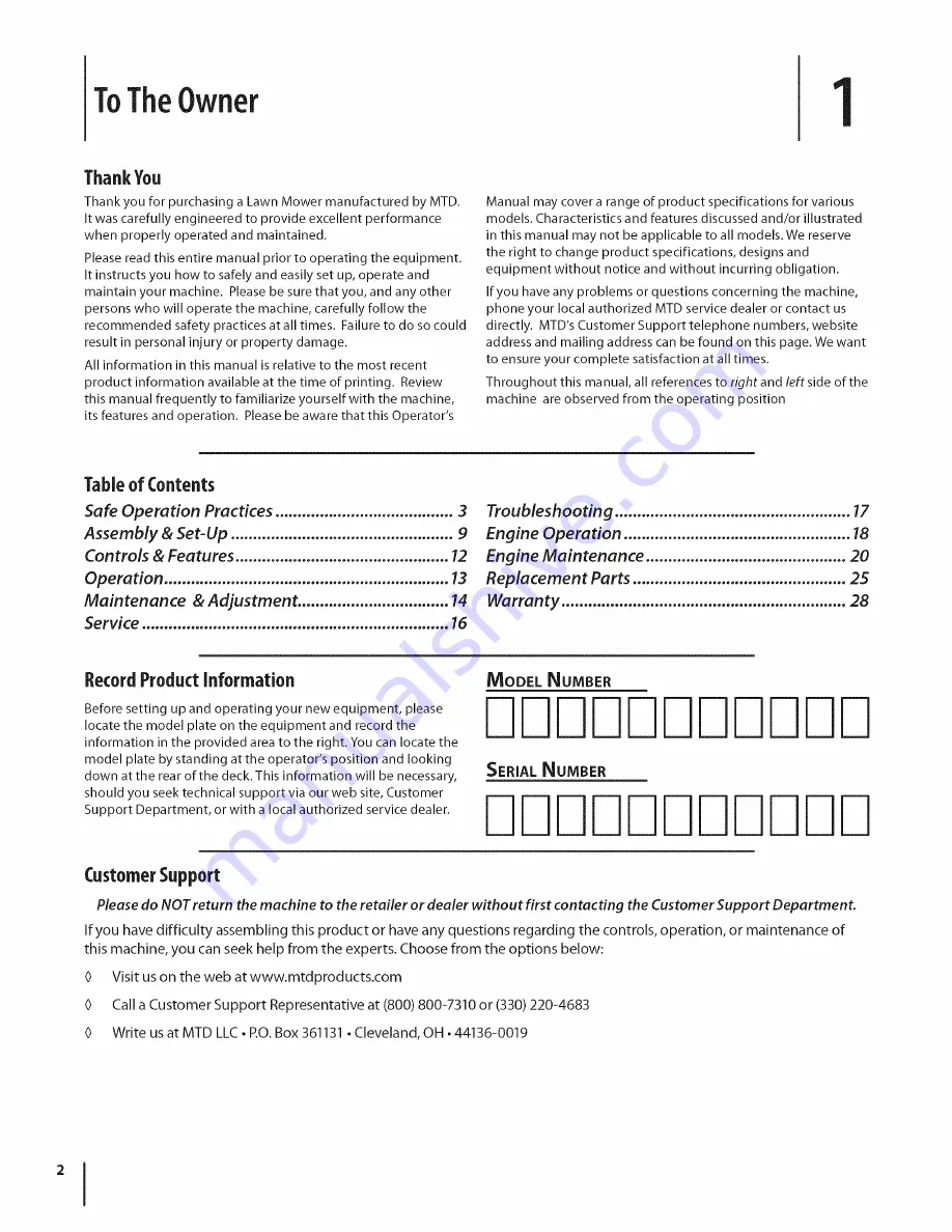 MTD 54M7 Operator'S Manual Download Page 2