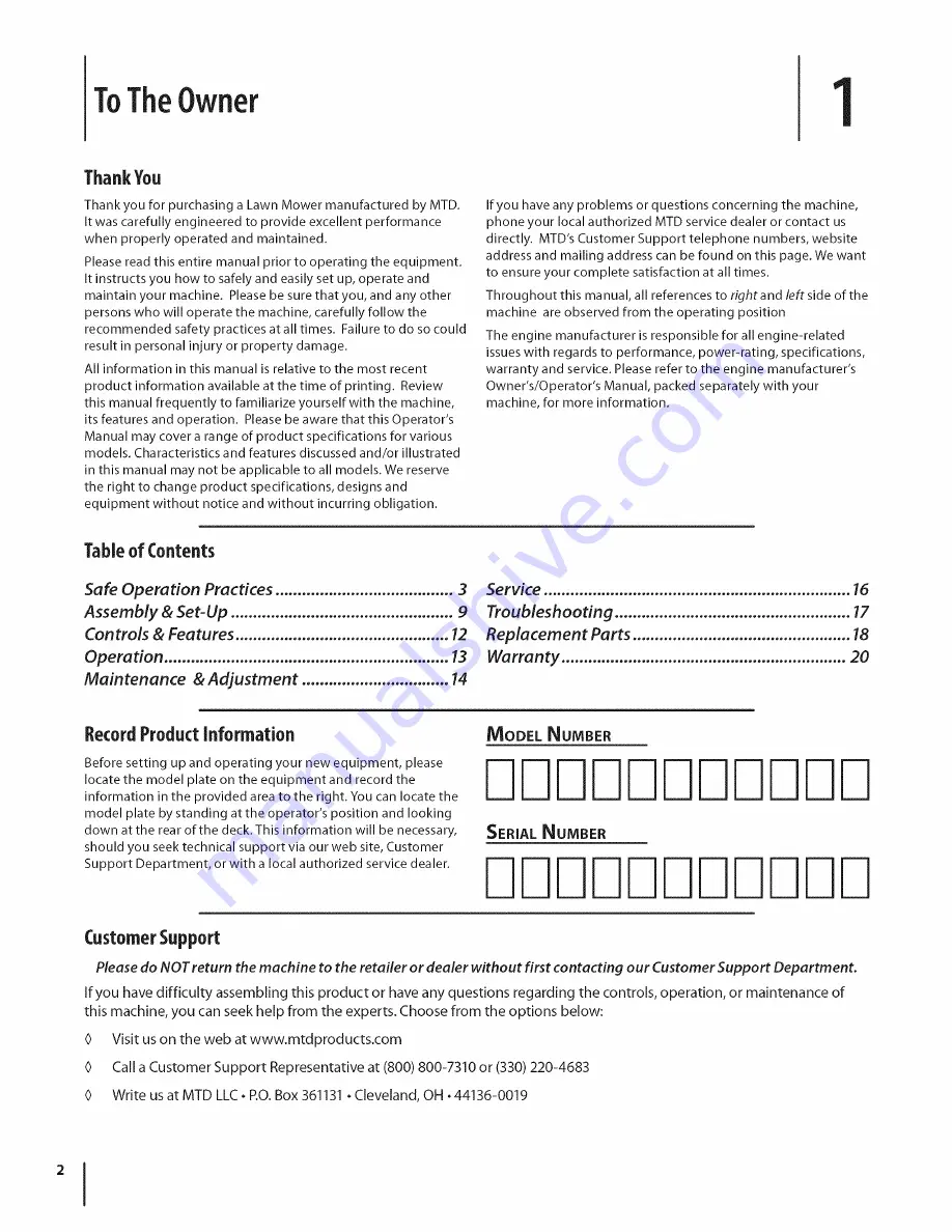 MTD 58K Operator'S Manual Download Page 2