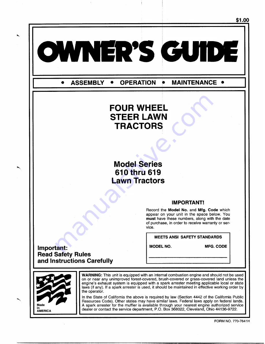 MTD 610-619 Owner'S Manual Download Page 1