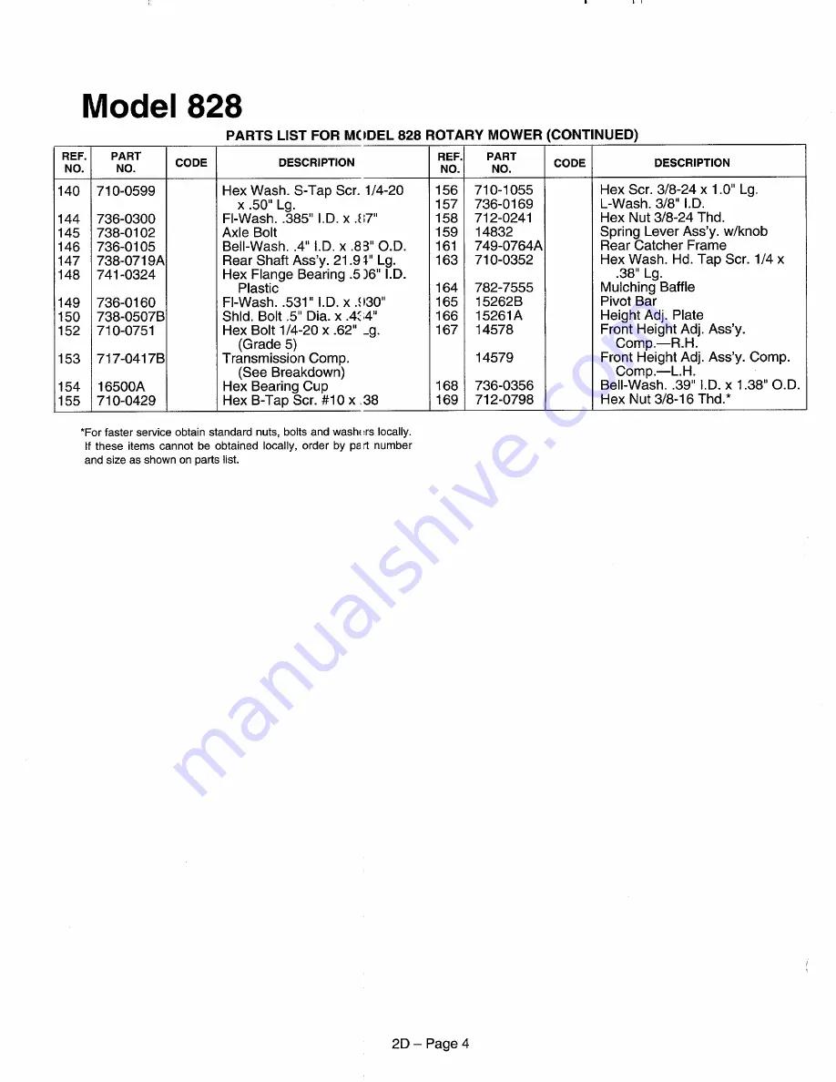 MTD 828 Series Illustrated Parts List Download Page 4