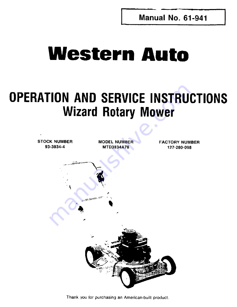 MTD 93-3834-4 Operation And Service Instructions Manual Download Page 1