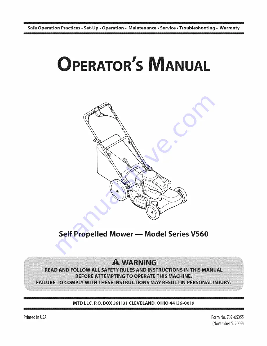 MTD Series V560 Operator'S Manual Download Page 1