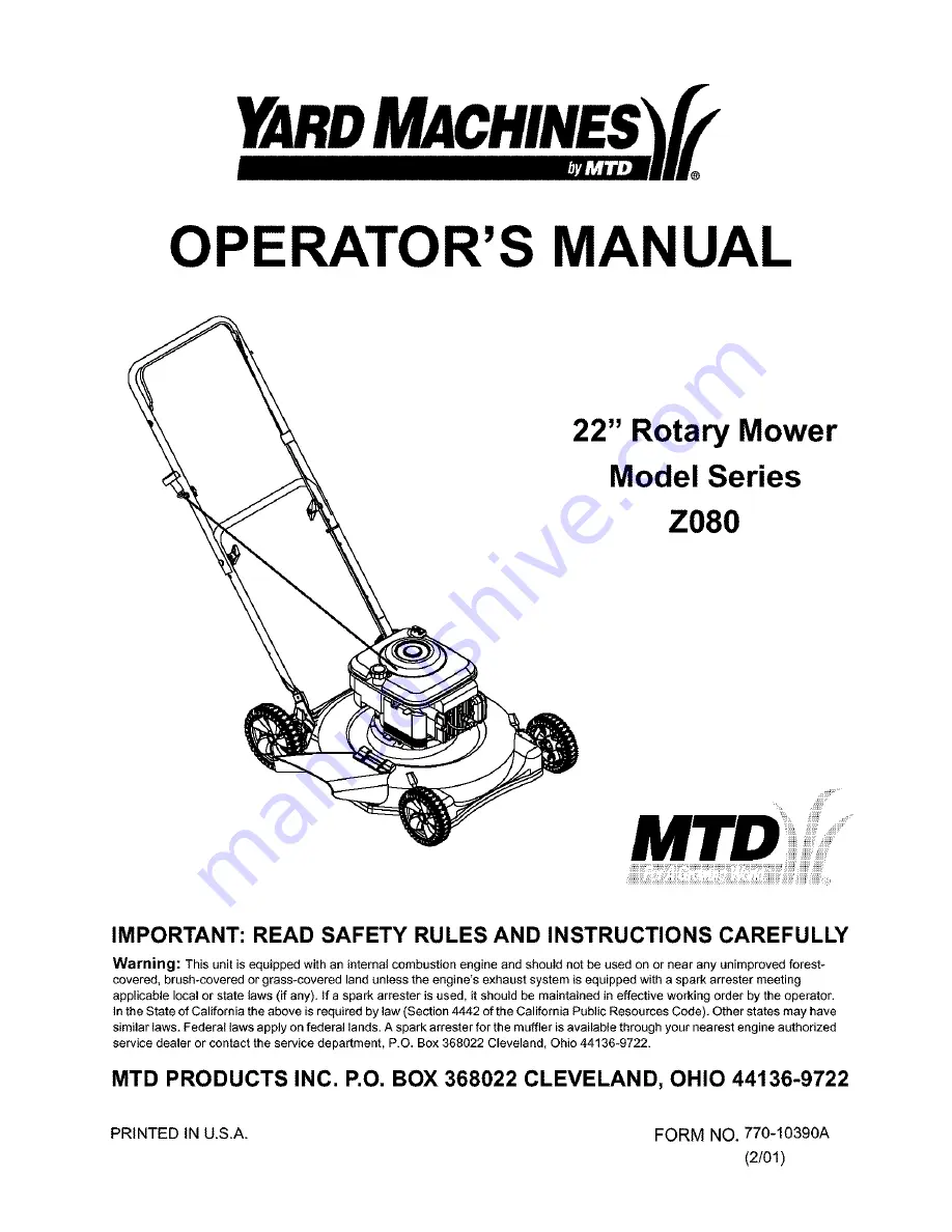 MTD Series Z080 Скачать руководство пользователя страница 1