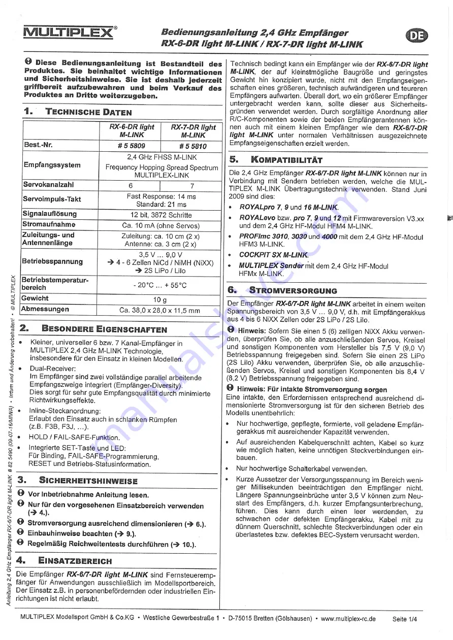 Multiplex 5 5809 Operating Instructions Manual Download Page 1