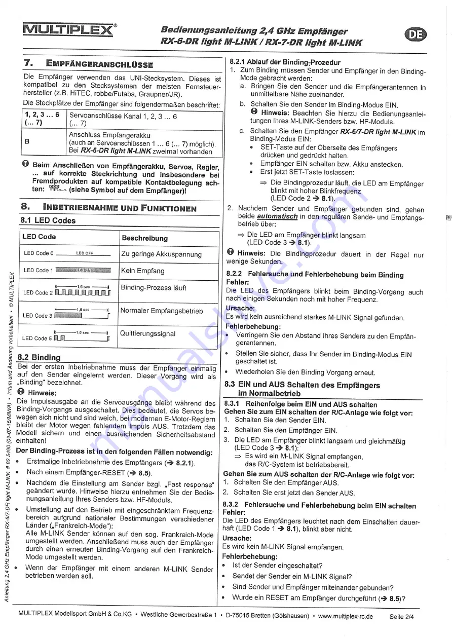 Multiplex 5 5809 Operating Instructions Manual Download Page 2