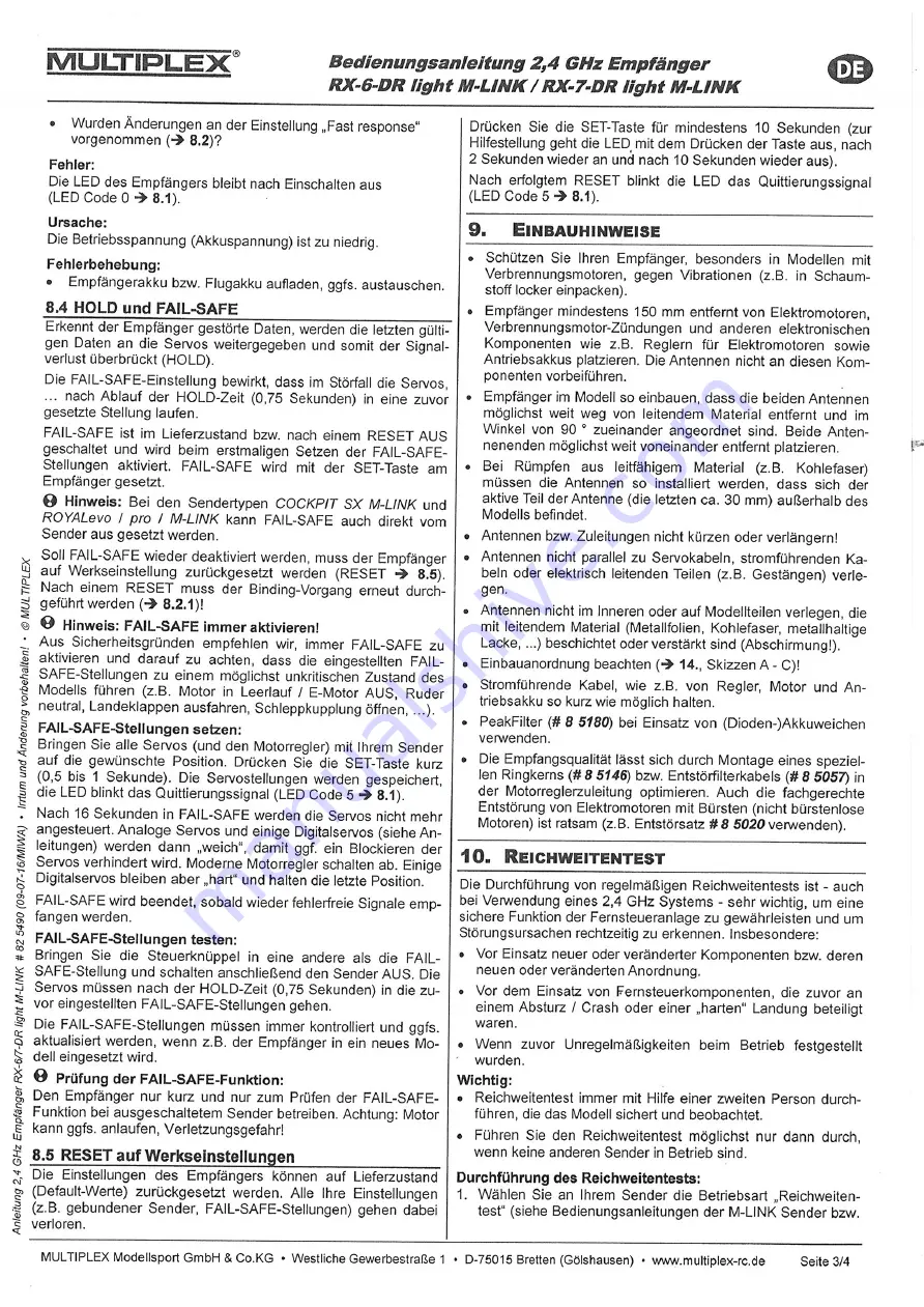 Multiplex 5 5809 Operating Instructions Manual Download Page 3