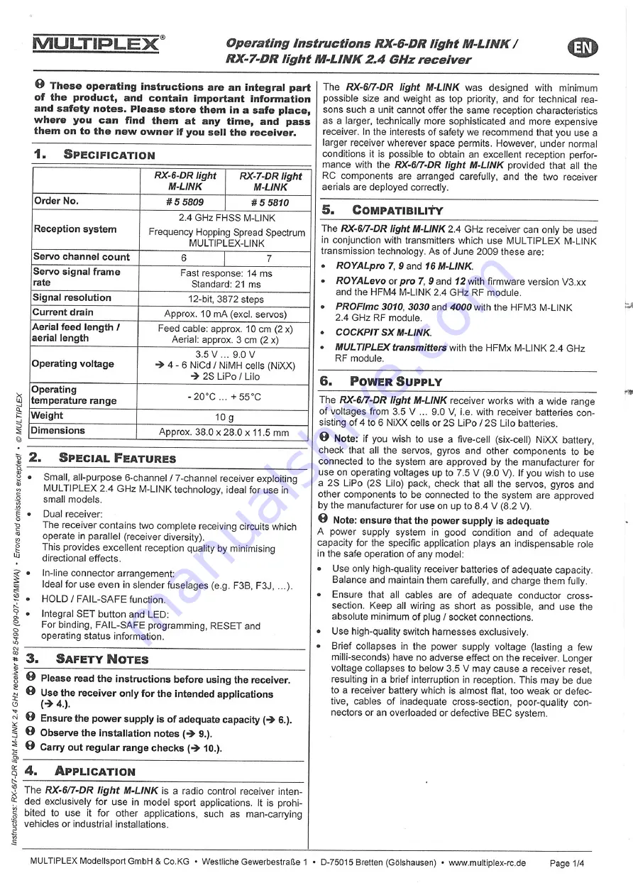 Multiplex 5 5809 Operating Instructions Manual Download Page 5