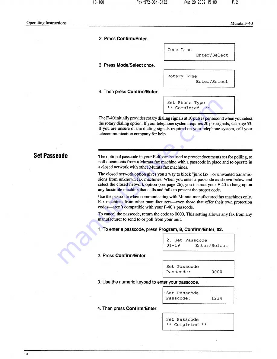 Murata F-40 Operating Instructions Manual Download Page 21