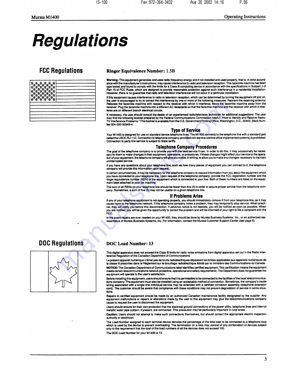 Murata M-1400 Operating Instructions Manual Download Page 6