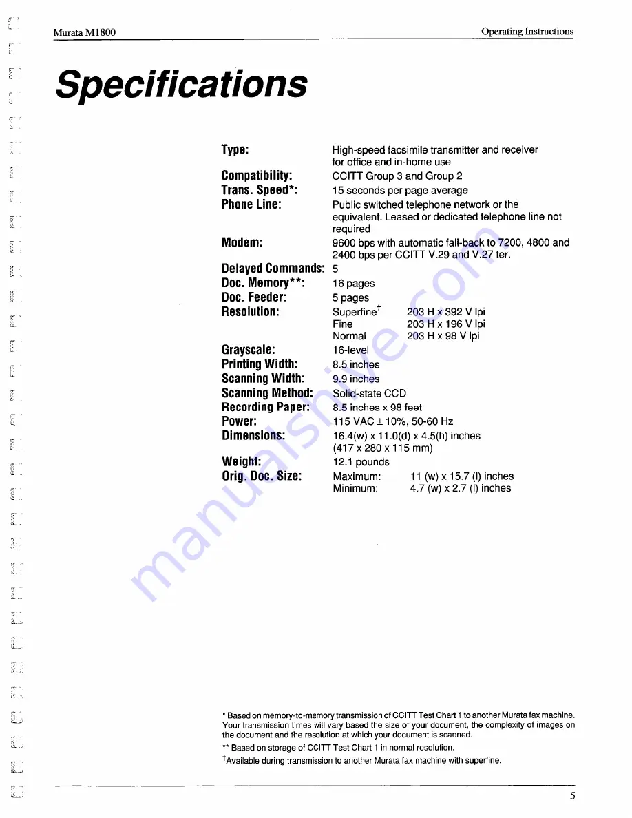 Murata M-1800 Operating Instructions Manual Download Page 9