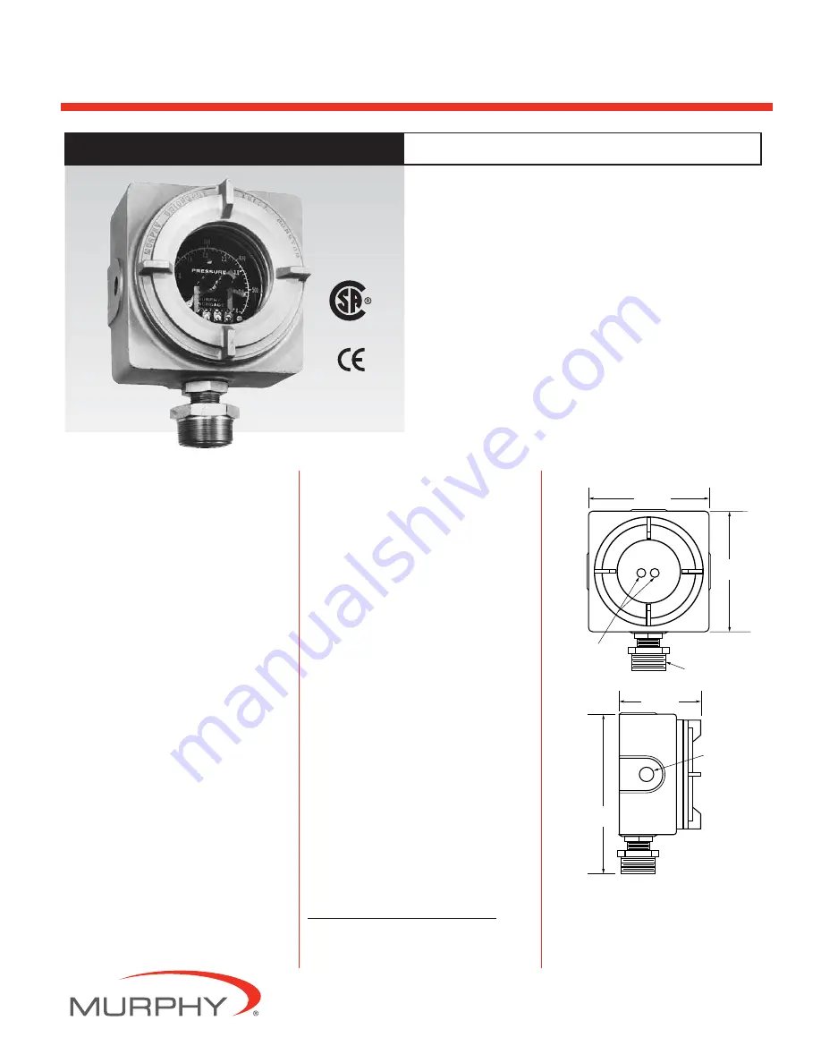 Murphy Lead Line Pressure Swichgage Instrument PT167EX Specifications Download Page 1