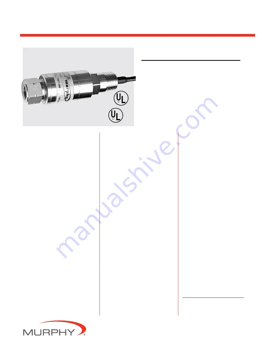 Murphy Pressure Transmitters PXT-01041B Specifications Download Page 1