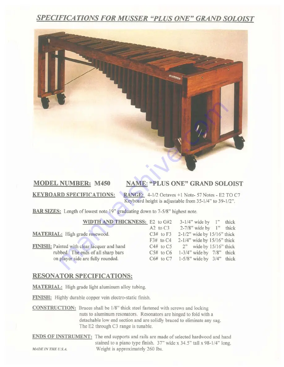 Musser M450 Plus One Grand Soloist Manual Download Page 2