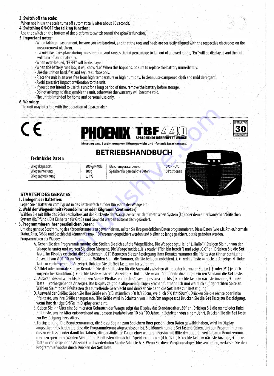 My Weigh Phoenix TBF 440 User Manual Download Page 2