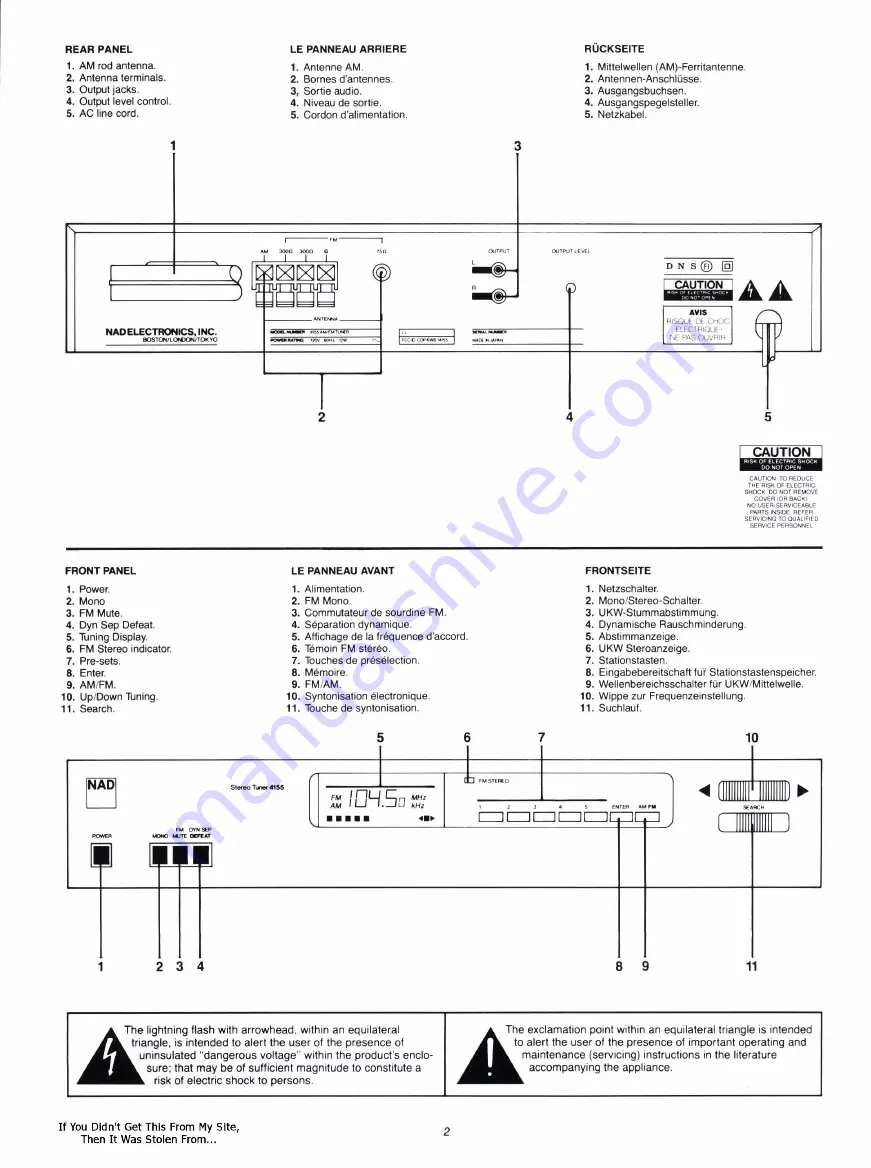 NAD 4155 Instructions For Installation And Operation Manual Download Page 3