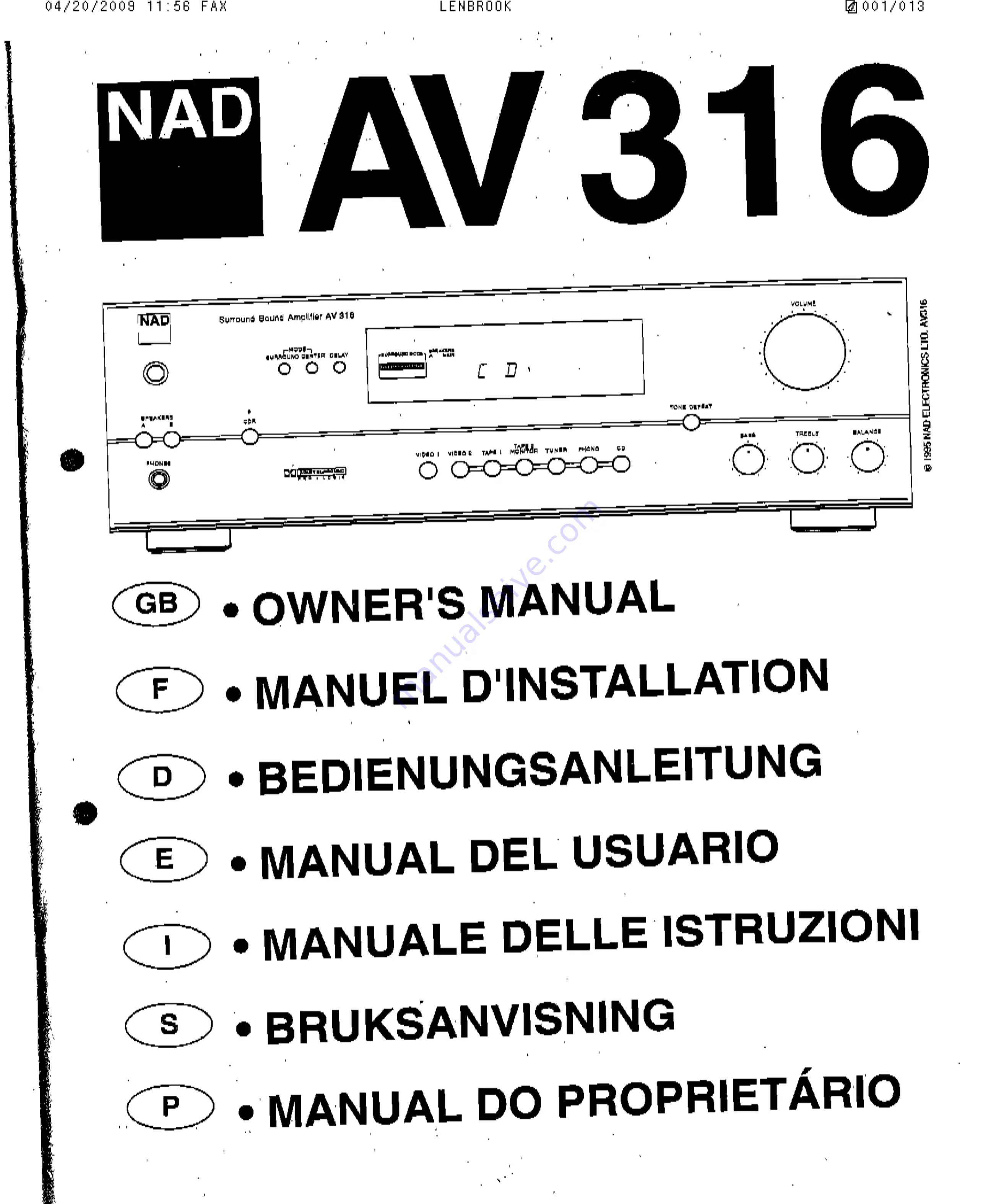 NAD AV 316 Скачать руководство пользователя страница 1