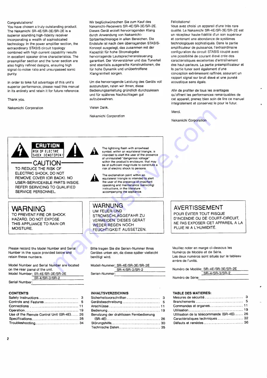 Nakamichi SR-4E Owner'S Manual Download Page 2