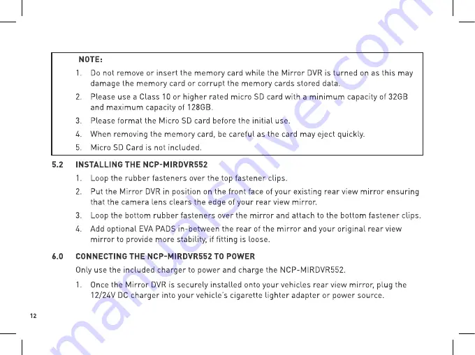 NanoCam Plus NCP-MIRDVR522 User Manual Download Page 12