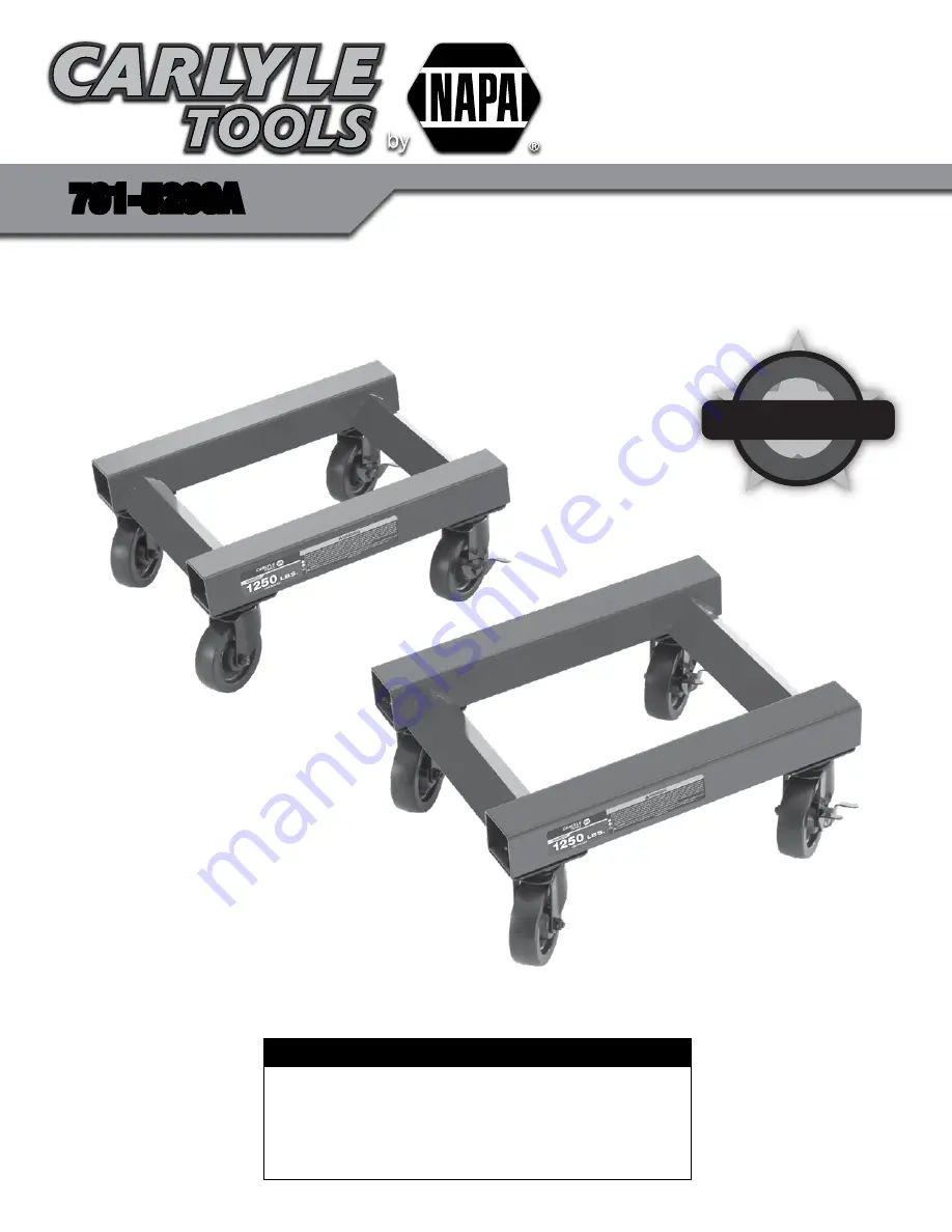 Napa Carlyle Tools 791-5260A Operating Manual Download Page 1