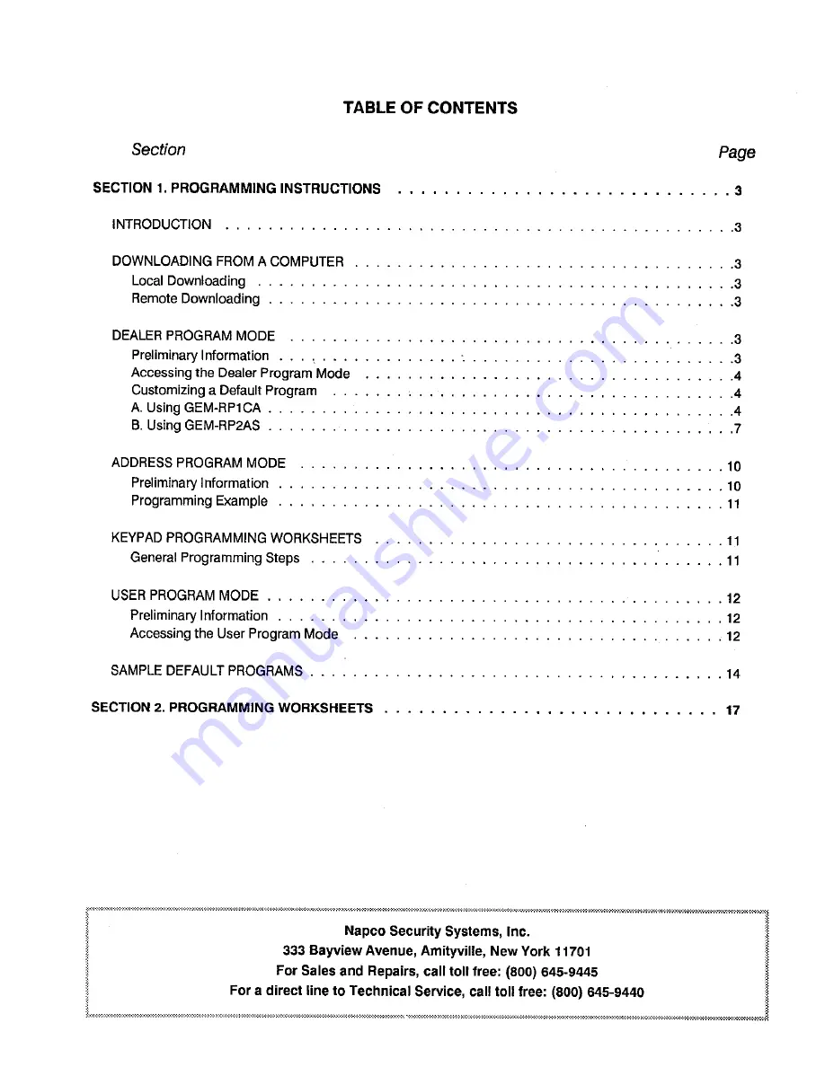 NAPCO Gemini GEM-P9600 Programming Instructions Manual Download Page 2