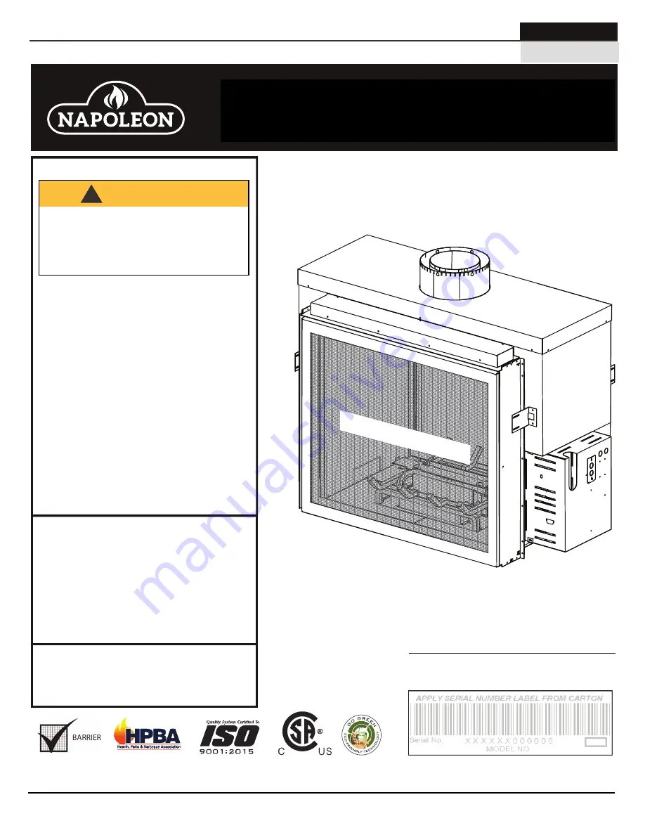 Napoleon High Definition 81 Series Installation And Operation Manual Download Page 1